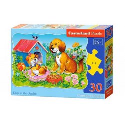 Puzzle konturowe 30 elementów Dogs in the Garden. Castorland